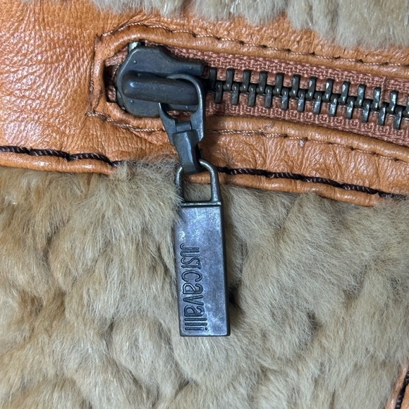 Just Cavalli Leather and Rabbit Fur Tan Jacket - Size 44 IT - Picture 4 of 12